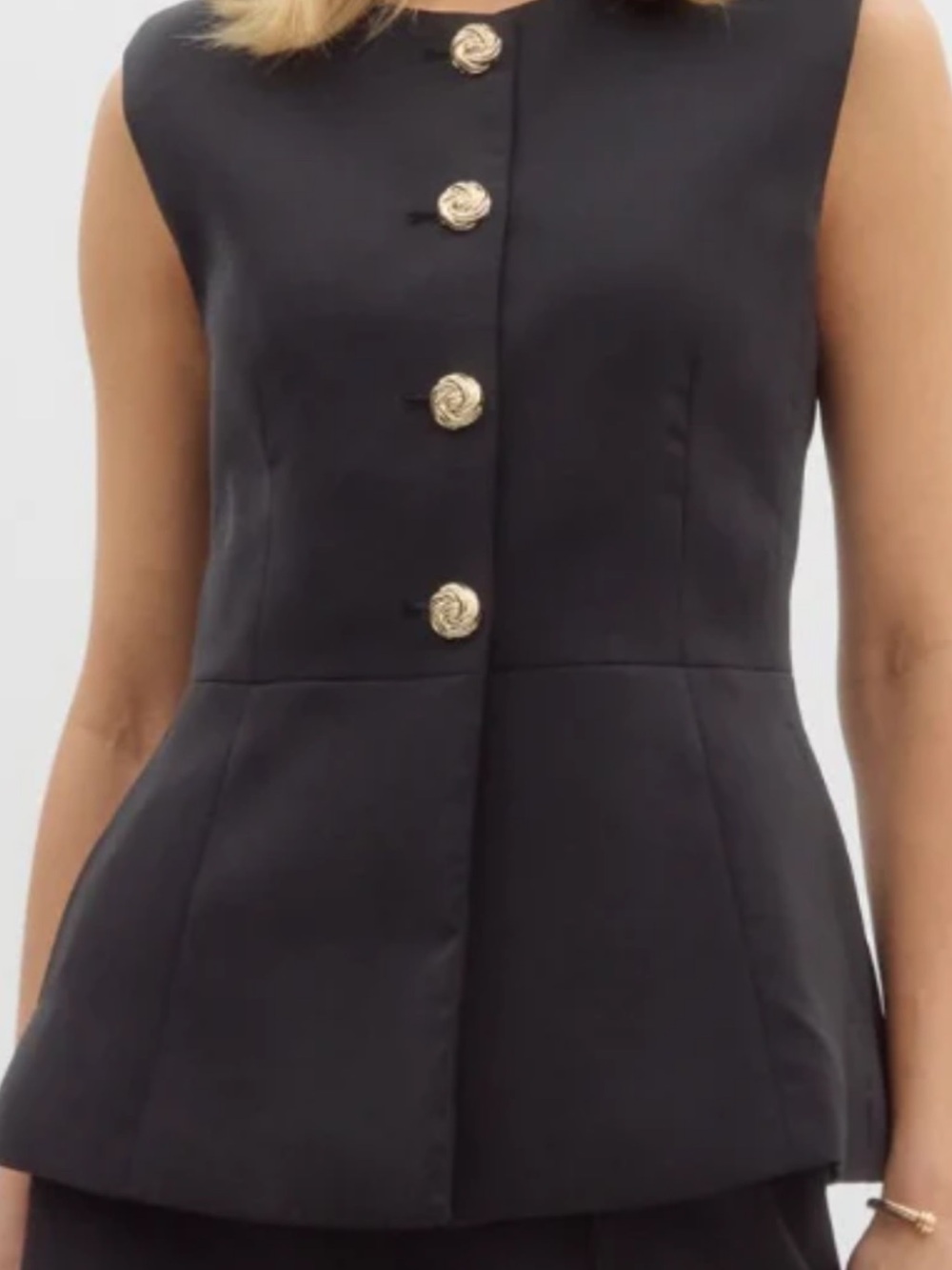 entro Black Sleeveless Peplum Vest with Gold Buttons